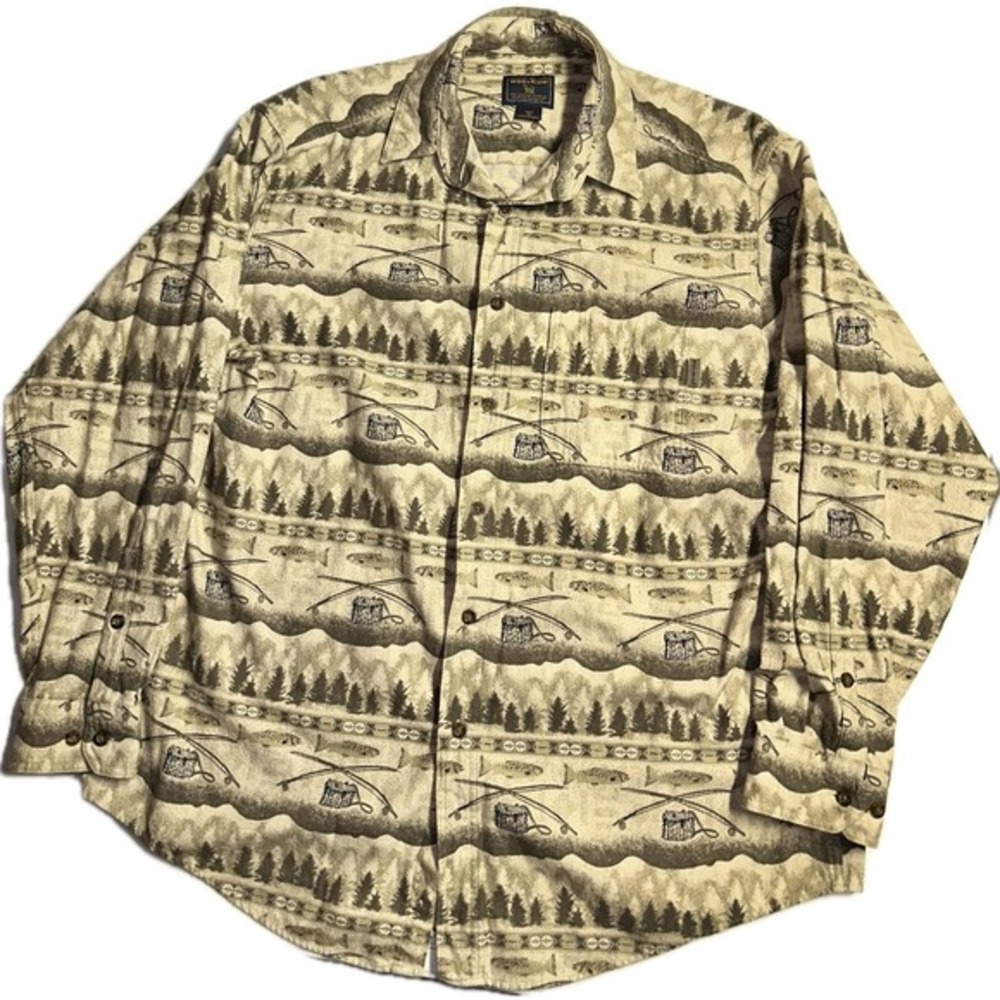 Woolrich Beige and Black Scenic Print Button-Down Shirt